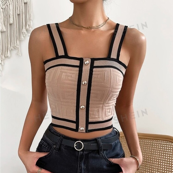 Small Mocha Brown and Black Knitted Sleeveless Cardigan Edge Trim Front Pockets - Picture 6 of 6